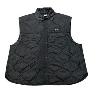 Nike Womens Oversized Quilted Essential Black Vest Snap Pockets XL FB8737 010